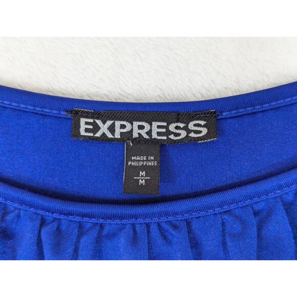 Express Dress Royal Blue Blouson Mini Dress Womens Size Medium Silky Sleeveless - Picture 7 of 11